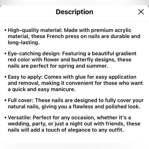 Flower Butterfly glue on nail Gradient Red full cover Artificial-White Pearl. - Picture 5 of 5